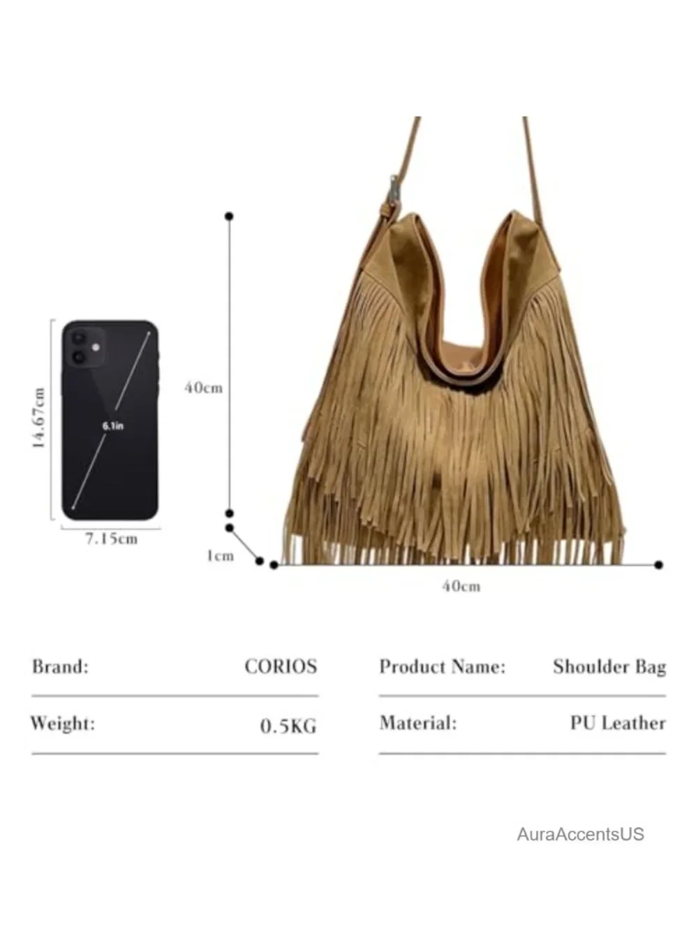 Faux Suede PU Leather Fringe Hobo Shoulder Bag Tassel Crossbody